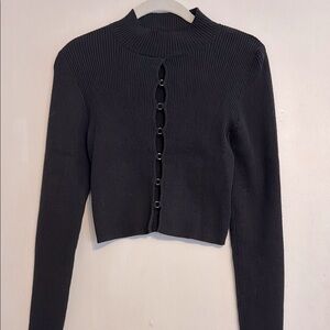 Black Ribbed Looped Front Long Sleeve